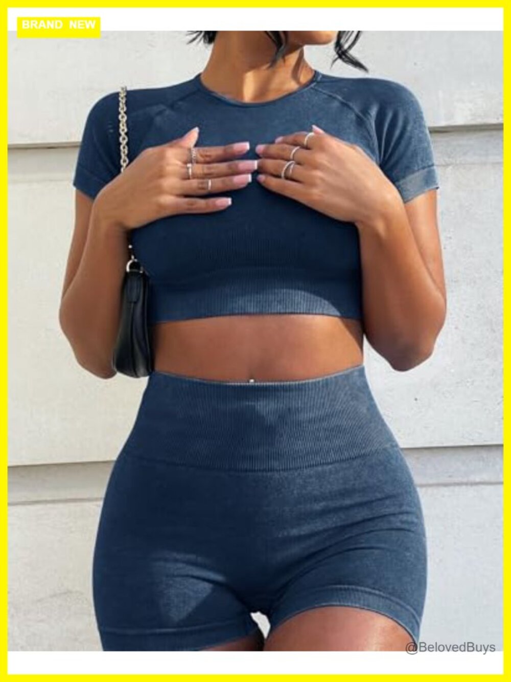 Seamless Acid Wash Yoga Outfit 2 Piece Set - Crop Top & High Waist Shorts - Picture 4 of 6